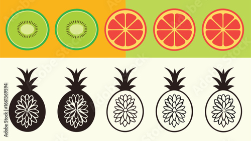 Kiwi grapefruit pineapple fruit slices vector