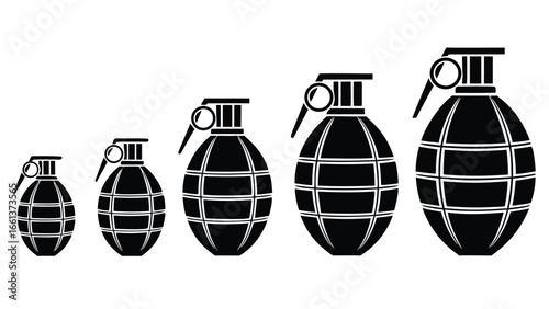 Black grenades in ascending size explosive weapon