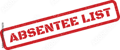 Angled absentee list stamp with splattered texture and rounded corners, design asset