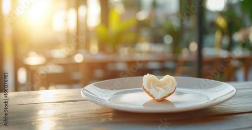 Heart shaped pastry on plate outdoor cafe