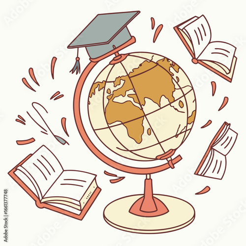 globe and books