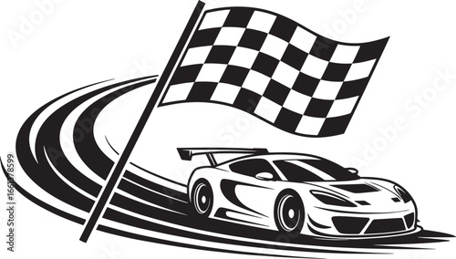 Racing Car Speed Finish Line Checkered Flag