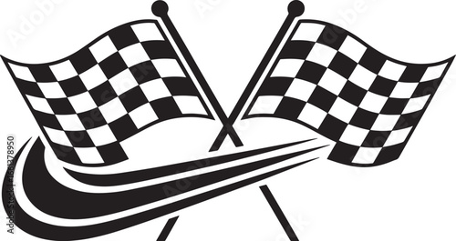 Crossed Checkered Racing Flags with Speed Trail Design