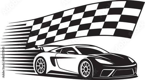 Race Car Speeding Towards Checkered Flag A Thrilling Finish Line