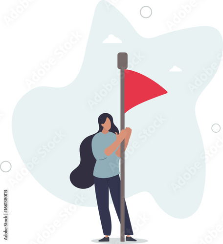ovation, approval vector character.flat vector illustration.businesswoman with flag.life and employment of people.