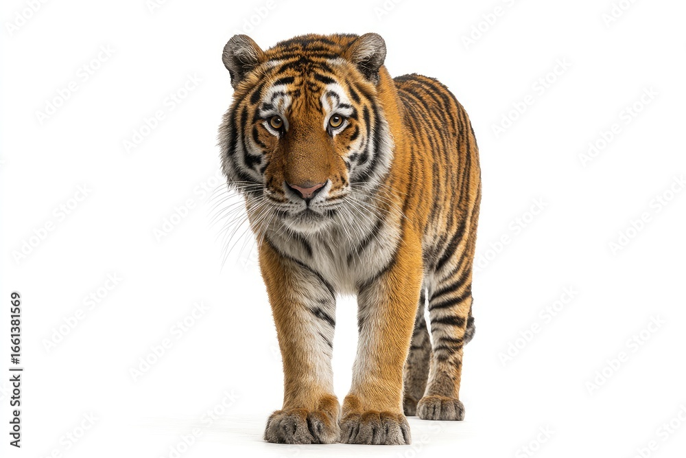 Naklejka premium Tiger facing forward, orange and black stripes