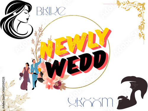 newly wedd invitation illustration on white