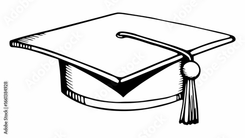 Illustration of a graduation cap with tassel in black and white drawing style perfect for education created with generated ai