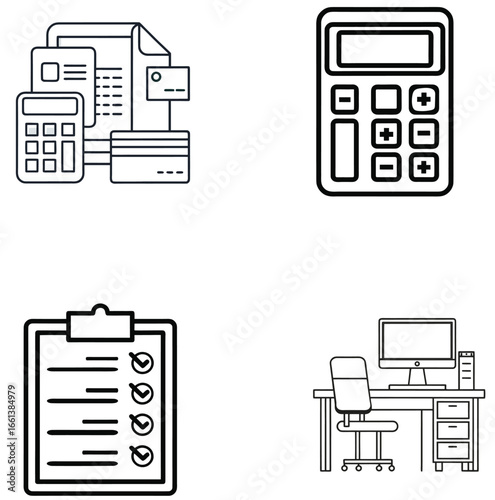 Workstation Icon – Office Desk and Computer Setup Symbol

