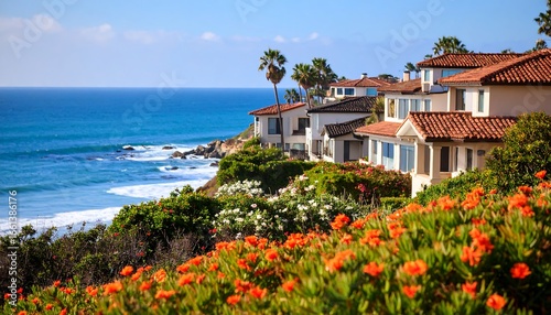 Coastal homes along oceanfront cliff