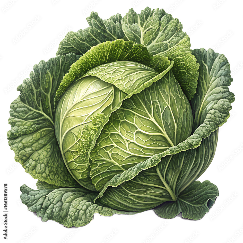 Fototapeta premium Vibrant green cabbage head detailed vegetable fresh