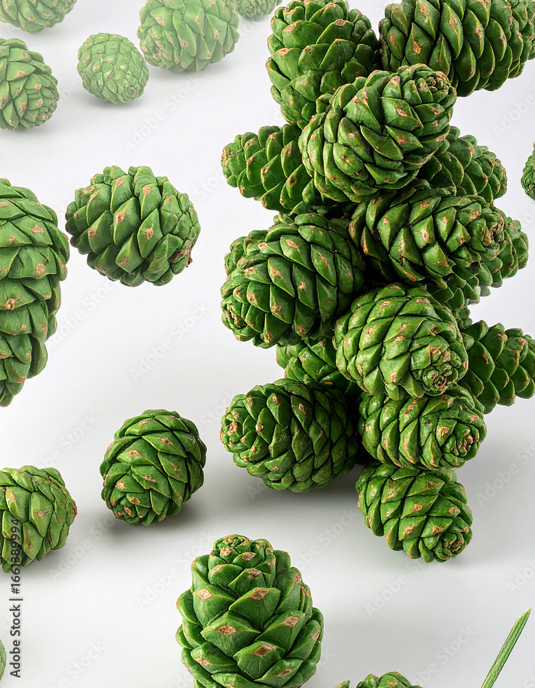 Fototapeta premium green pine cones on white background
