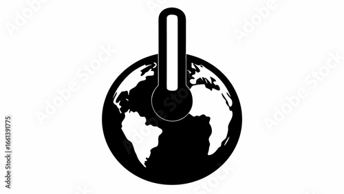 Illustration of a thermometer over the earth globe representing global warming and rising temperatures issue silhouette