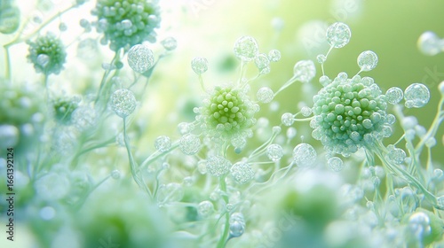 Glowing seeds suspended in vibrant green liquid, organic texture,natural healling,anti-inflammatory, wellness skincare essence, botanical vitality,holistic health concept