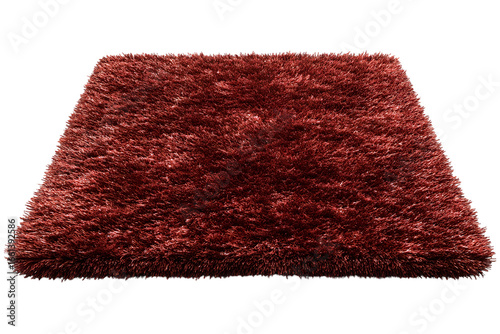 Luxurious red shag rug isolated against a sleek transparent background creating contrast