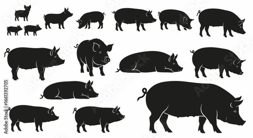Diverse pig silhouettes perfect for farming, animal, or food branding and design projects