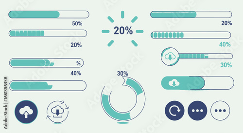 Track progress with professional loading bars and download icons for your modern interface designs today