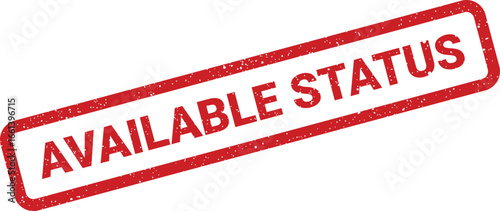 Distressed available status rubber stamp, business element with a slanted rectangular shape