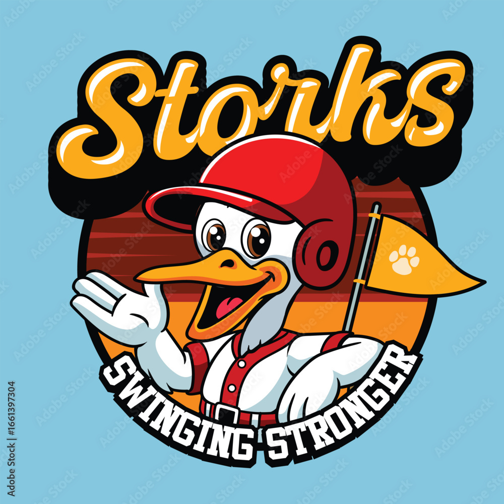 Obraz premium Stork Baseball Sport Mascot in Cartoon Emblem Illustration