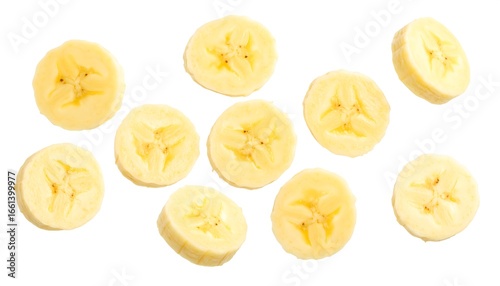 Top view of multiple banana slices isolated