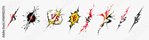 Dynamic comic style vs symbols with vibrant splashes and explosive effects