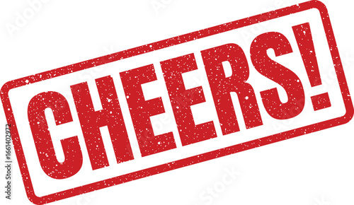 Distressed Cheers! Illustration with Rough Edges in a Rectangular Frame for Celebratory Designs