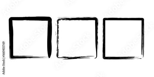 Set of rough square frames. Geometric form. Vector illustration. Isolated. Trendy grunge design element for border frame, logo, tattoo, prints, web pages, social media, template, monochrome pattern