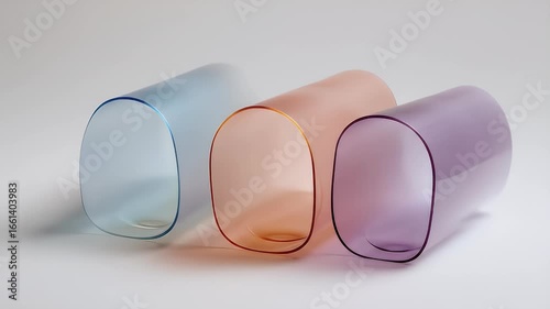 Three translucent, tinted glass vessels