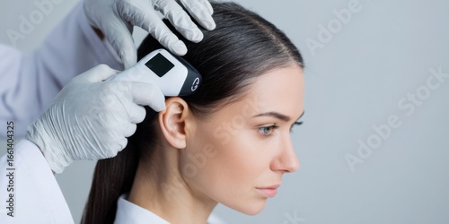 Wallpaper Mural Professional scalp examination being conducted on a young woman in a clinical setting focused on hair health Torontodigital.ca