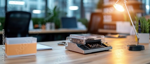 Wallpaper Mural Office desk scene with gray device and orange box Torontodigital.ca