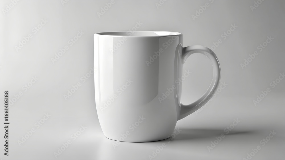 Obraz premium A plain white ceramic mug with a handle, isolated on a white background