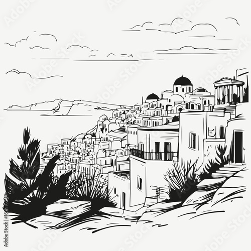 Greece cityscape Santorini sketch illustration vector