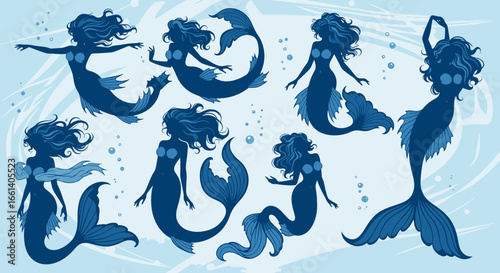 Dive into fantasy with these beautiful mermaid silhouettes perfect for magical storybooks and enchanting designs