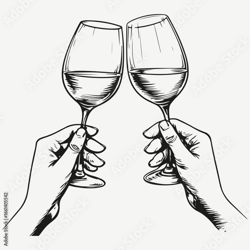 hands with wine glasses clinking sketch illustration vector
