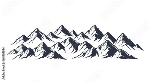 A stylized illustration of a mountain range with jagged peaks and visible shadows, depicted in a minimalist, graphic style.