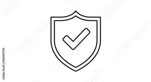 Simple black outline shield icon with a check mark, signifying security or approval.