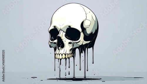 Melted Skull Illustration, Dark Art Style