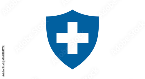 Blue shield graphic with a white cross, symbolizing health protection.