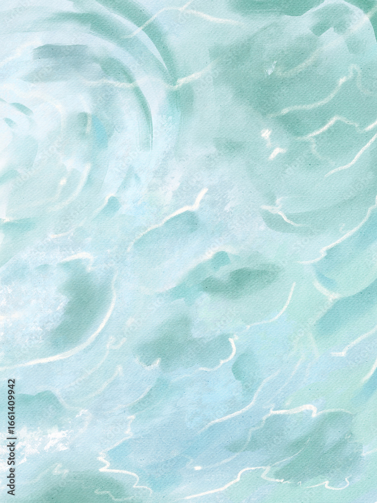 Obraz premium Green wave abstract impressionist wall art in watercolor and acrylic mix. Modern oil painting on canvas for posters, home decor, invitations, web design, and printable art.