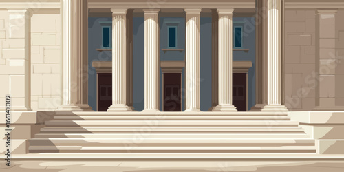 Grand classical building facade with stone steps and majestic fluted columns.