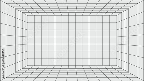 3D Grid Wireframe Room Background Futuristic Perspective Vector