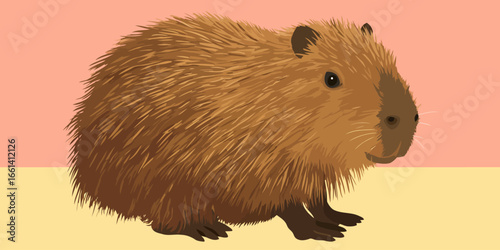 A detailed vector illustration of a calm, furry brown capybara sitting peacefully.