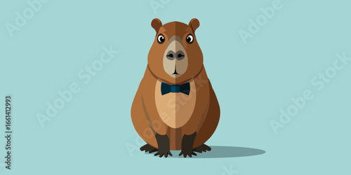 A charming brown capybara illustration, sitting politely and wearing a stylish blue bow tie.
