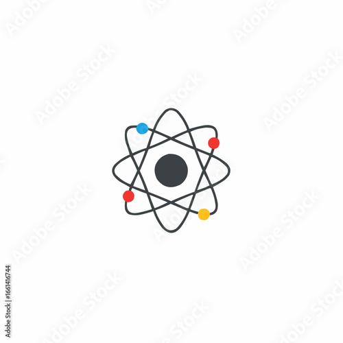 Atom symbol with electrons in colorful design for science concepts  
