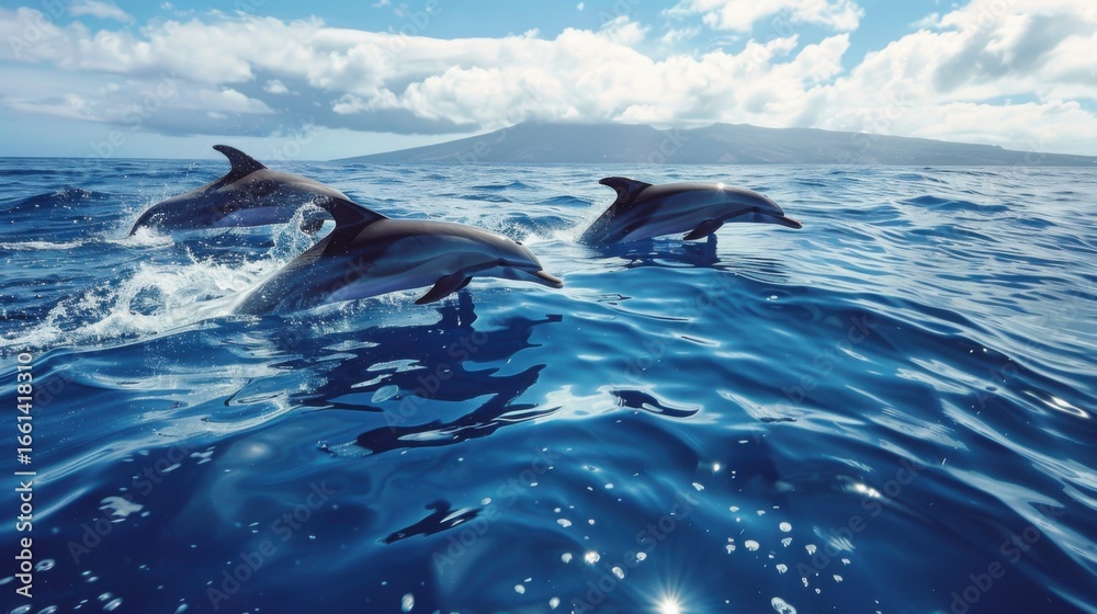 Naklejka premium Playful Dolphins Near Hawaii