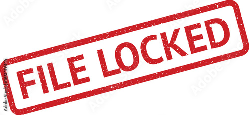 Distressed file locked rectangular stamp design element, bold text security notification illustration
