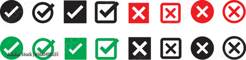 Green and black check marks button icon set.check mark button icon set.accepted or rejected button icons set,yes or no icons,vector illustraion.