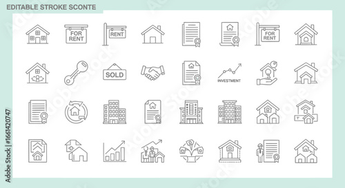 Real estate icons perfect for property listings, apartment rentals, or home sales marketing materials online and print