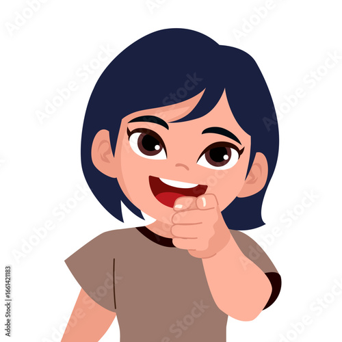 Confident Asian girl pointi...