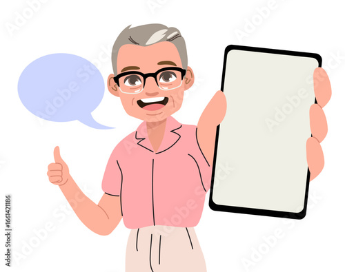Elderly man holding a smart...